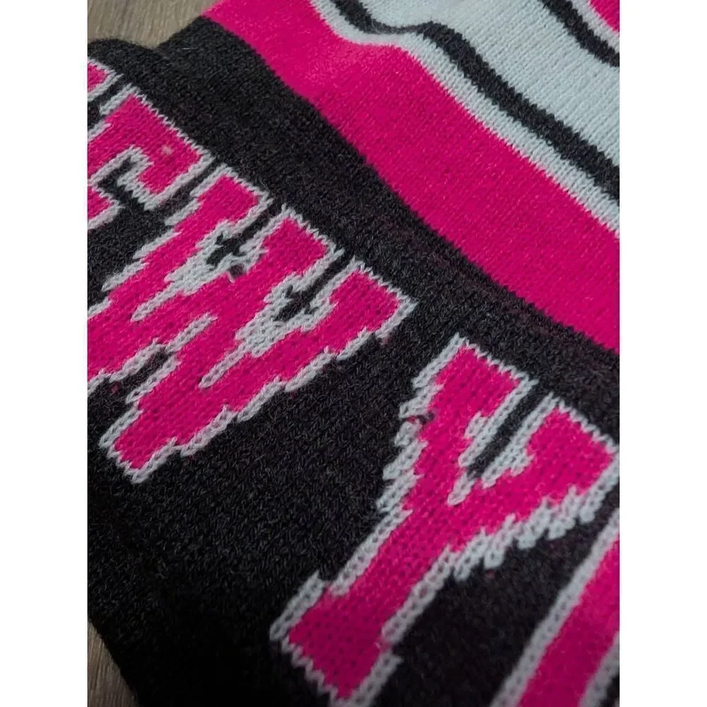 New York Pink Navy Pom Pom Beanie Hat Women’s Winter Knit Cap READ